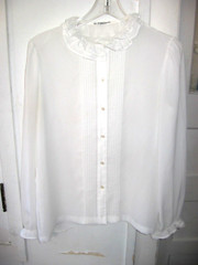 LOVELY VINTAGE WHITE CREPE BLOUSE WITH RUFFLES AND PINTUCKING