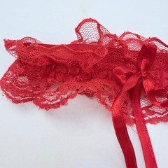 Vintage Red Lace Bridal Garter Small Stretch Wedding Leg Band Satin Bow Sz S