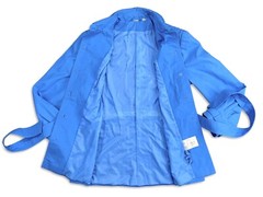 Vintage 70s Blue Belted Button-Up Lightweight Polyester Jacket Size 14