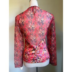 Vintage Yes Clothing Red Floral Mesh Velvet y2k whimsi boho dainty Top M NWT