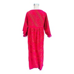 Vintage Red Orange Terry Towel Maxi Dress Caftan Lounge Coverup Handmade READ