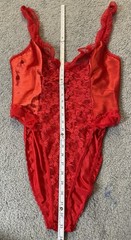 Vtg 80s Midnight Hour Teddy Bodysuit 1X Red Lace Satin Ruffles Sexy USA Made