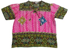 Vintage Handfabs India Blouse Pink Boho Hippie Festival Top Hand Print Size 36