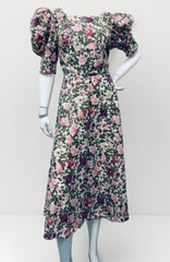 VTG 80s EILEEN WEST Puff Sleeve Midi Cotton Cottage Core Prairie Dress Sz 12 USA