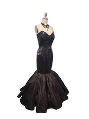 Vtg 80s 50s Prom Dress XS Mermaid Strapless Corset Barbie Gown Pageant
