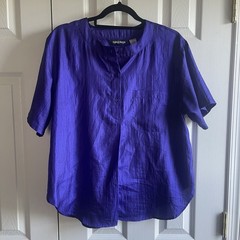 Vintage Ashleigh Morgan Purple Blouse Womens Large Short Sleeve Front Pocket 90s