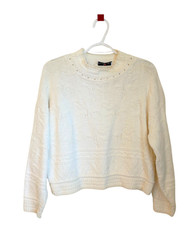 Vintage Cropped Sweater Pullover Chunky Knit Cream Textured Moulin Rouge