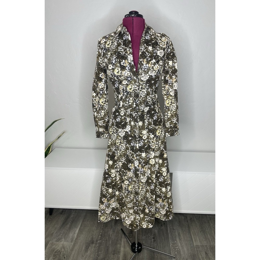 Vintage Jeanology Maxi Dress Women’s 4 Corduroy Floral Needle Cord Button Up