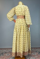 Vtg 60s 70s Cotton India JACKET + SKIRT Border Block Print Billow Sleeve Set S