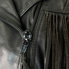 Vintage black leather fringe jacket women’s S M moto rocker biker TAURUS