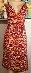 Vtg MODA International VS Gold Animal Print SILK Cross Wrap Dress S