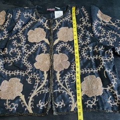 Vintage Starlight Evening Jacket XXL Black Silk Gold Beading Embroidery Handmade