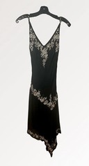 Vintage 90s Y2K Beaded Silk Cache Asymmetrical Slip Dress M Whimsigoth Fairy