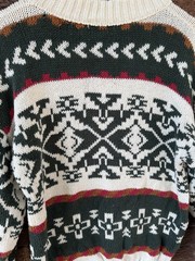 Aztec Pattern Knit Cotton Sweater Southwestern Print 80s 90s Vintage L