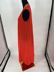 Vtg 1970s Red Orange Nightgown Gold Trim 70s Lorraine Nylon Lingerie Mod Boho