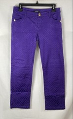 Vintage 90s Versace Women’s Purple Jacquard Logo Low Rise Pants Made in Italy 28