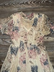 vtg 90s Nostalgia rayon lined dress floral lace panels Boho cottage core S
