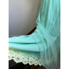 Vintage Maxi Nightgown Dress Mint Green Velvet Ribbon Lace Trim Ethereal MCM