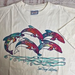 Vintage All Sport San Diego California Dolphin Graphic T-Shirt White Large USA