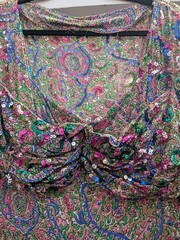 1940’s Cold Rayon Pink Blue Floral Sequin Embellished Dress Side Zip Small