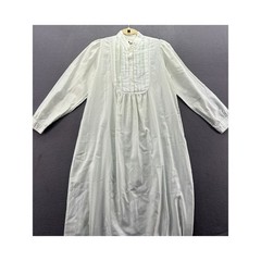 Vintage Character Nightgown Womens Small White Long Sleeve Pleated Bib Maxi Gown