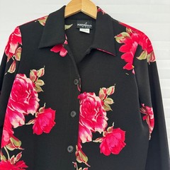 Positive Attitude 90’s Retro Rose Floral Button Front Shirt Crop Top Size 12P