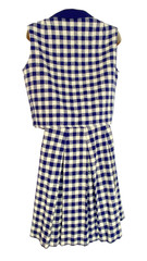 Vintage 1960s blue white check skirt vest set S sleeveless wool outfit navy top