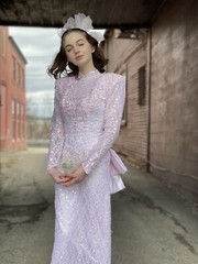 Vintage 1980s pink Wedding Gown-Convertible-Mermaid-Bridal Dress-column-Sparkle-