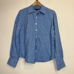 Vintage Ralph Lauren Women’s 12 Chambray 100% Linen Western Shirt Blue Cowgirl