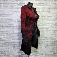 Vintage 90s TSP Womens S Red Black Ombre Open Knit Cardigan Duster Tie Front
