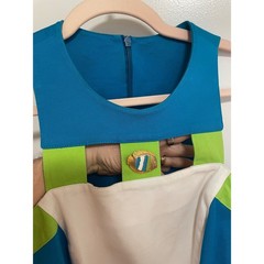 Linda Segal Vintage Dress Fish Brooch Cutout Colorblock Blue Green White 10