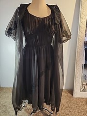 Shadowline Vtg 60’s Rare 2pc Chiffon Sexy 4 Layer Black Nylon Gown & Robe Set