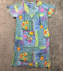 Vintage Loungees Shift Dress Tile Watercolor Art Floral Womens XL Short Sleeve