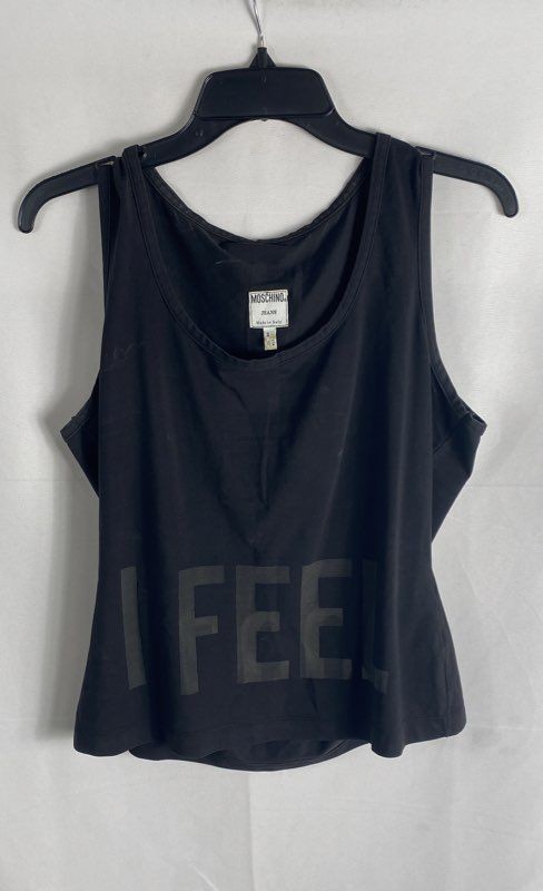 Vintage Y2K Moschino Jeans Women’s Black I Feel Good Graphic Tank Top Sz 10