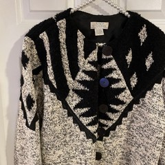 Vintage Cardigan Sandy Starkman Black Gray 70’s – 90’s Wearable Art Patchwork