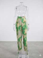 Vintage 2000s Marithé François Girbaud Floral Pants, Green Wide Leg Trousers, Ma