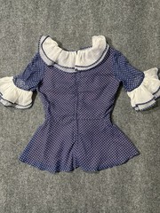 Vintage 60s 70s Polka Dot Blouse Ruffled Sleeves And Collar Ladies Garment