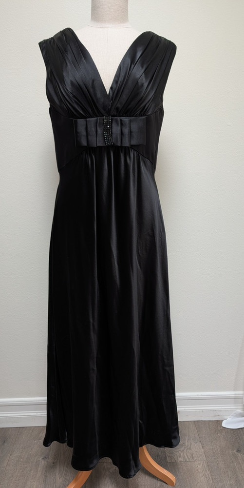 A.B.S. Allen Schwartz Black Satin Evening Gown Maxi Dress Y2K Formal Size 12