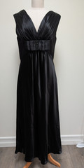 A.B.S. Allen Schwartz Black Satin Evening Gown Maxi Dress Y2K Formal Size 12