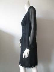 Vintage Wayne Clark Aline Marelle Short Black Dress Sheer Sleeve Size US 8