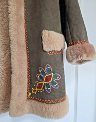 Vintage Shearling Coat Hippie Embroidered Sheepskin Suede Penny Lane Boho S XS
