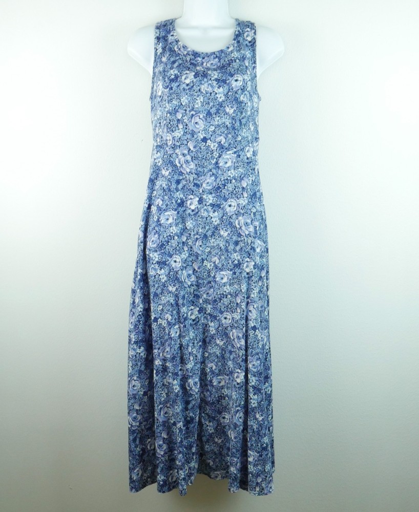 Vintage 90s Midi Dress Size 8 Blue Floral Grunge Romantic Sundress Corset Back