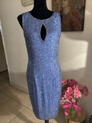 VNTG~Black Tie~Oleg Cassini~Cornflower Blue~Evening Dress~Ornate Beading~Sz 8