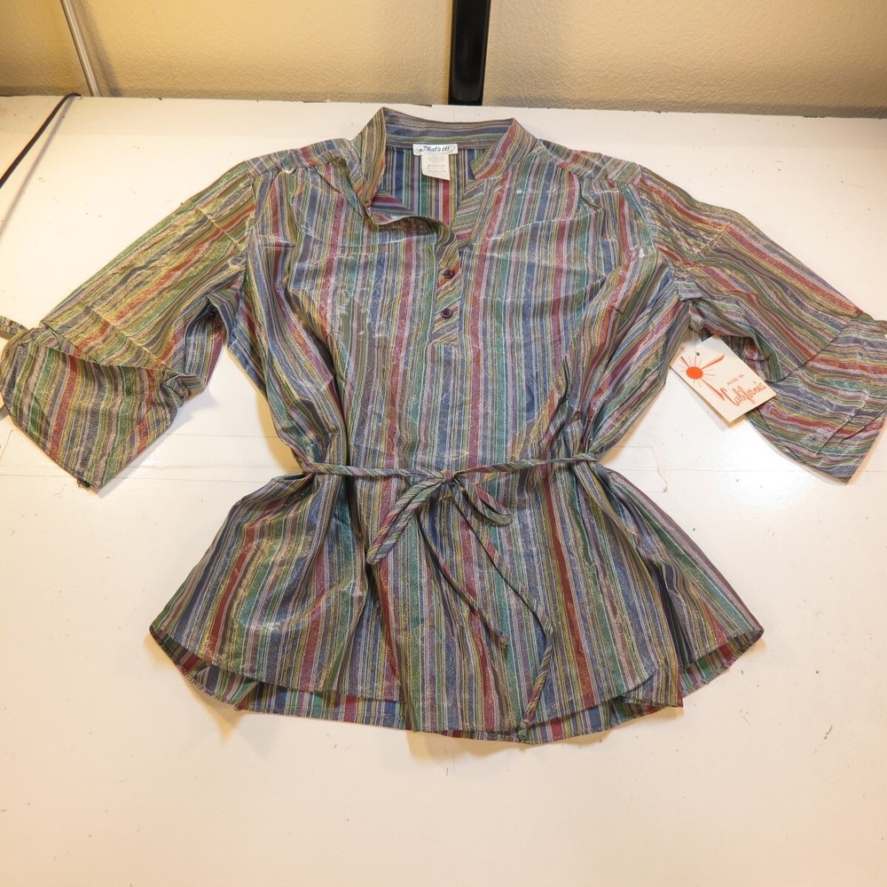 NEW NWT 1960s Deadstock ACETATE NYLON MOD GOGO TINSEL TOP BLOUSE SHIRT Women 44