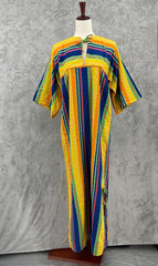 Vintage 70s Catalina Womens M Vivid Striped Cotton Maxi Muumuu Swim Cover Caftan