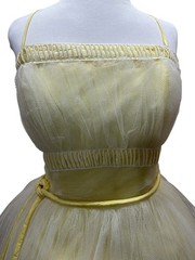 Vtg 50s Sz S Prom Dress Cupcake Yellow Satin 2 Layers White Net Tulle Dance Time