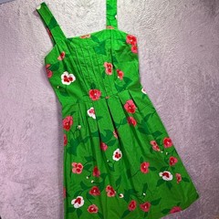 Vintage Talbots Women Sundress 10 Green Floral Pin-Tucked Cotton A-Line Dress
