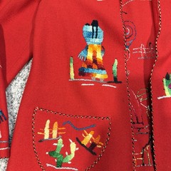 Vintage 1950s Guillermo Guevara Made In Mexico Red Hand Embroidered Wool Jacket