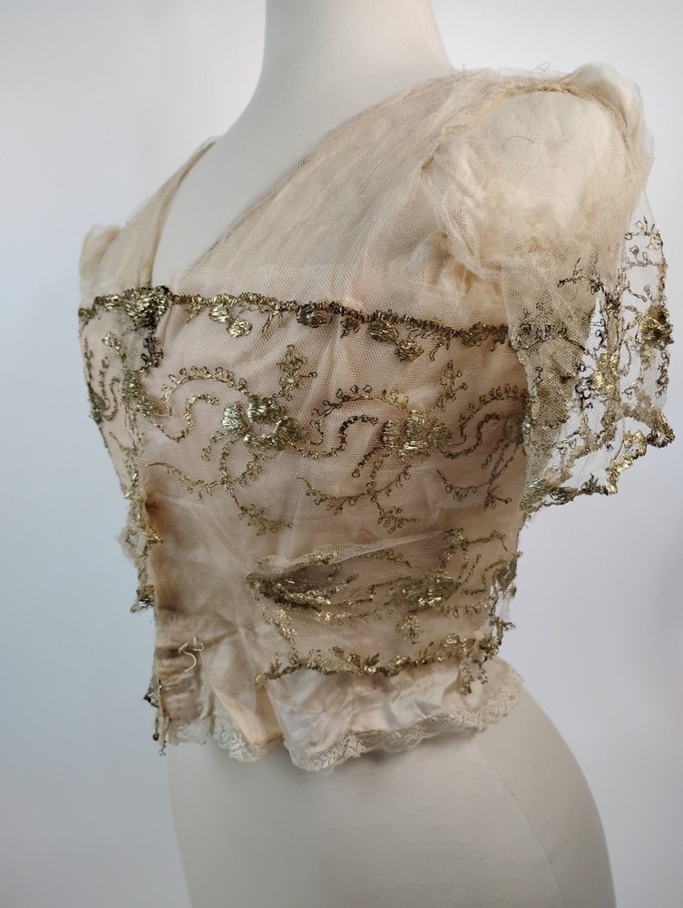 Antique Edwardian Evening Bodice Leonard O’Neill with Gold Metallic Embroidered