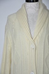 70s Cream Fisherman Cable Knit Shawl Duster Long Cardigan Sweater Coat Women M L